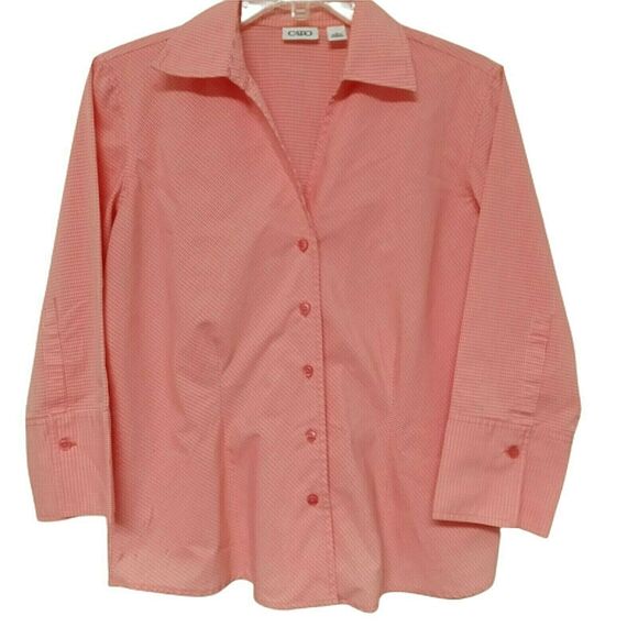 Cato Orange Checked Blouse 🧡🤍 Button Down Shacket Small 3/4 Sleeve Lightweight - Picture 11 of 15